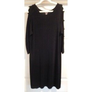 CHICO'S TRAVELERS Black Split Dolman Sleeve W/ Silver Ring Accent Midi Dress LG